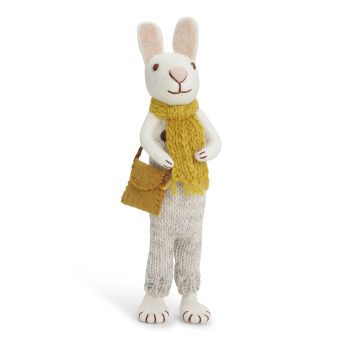 Gry & Sif Big White Bunny - Ochre Scarf and Grey Pants