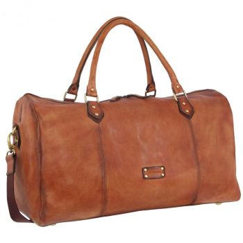Pierre Cardin Rustic Leather Overnight Bag (Cognac)