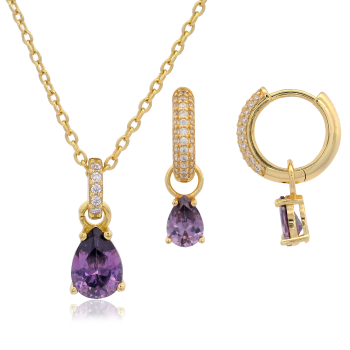 Georgini Wisteria Duo Pear Earrings and Pendant Amethyst Cz Gold