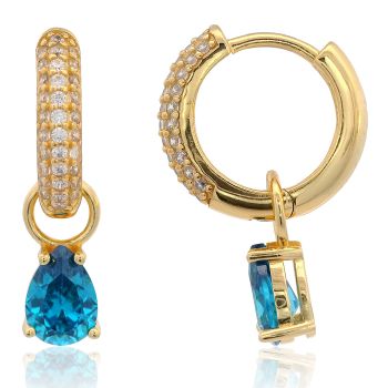 Georgini Wisteria Duo Pear Earrings Blue Topaz Cz Gold